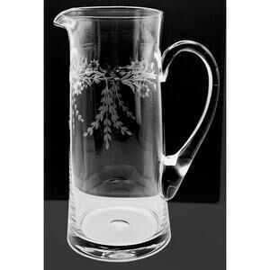 Vintage Etched Glass Water Cocktail Pitcher Floral Botanical Cottage Farmhouse